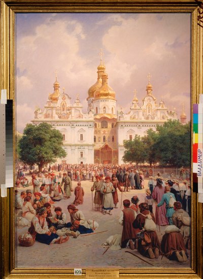 Devant le monastere des Caves a Kiev (Ukraine) (før hulernes kloster i Kiev) - Peinture de Vasili Petrovich Vereshchagin (Vassili Verechtchaguine) (1835-1909), huile sur toile af Vasili Petrovich Vereschagin