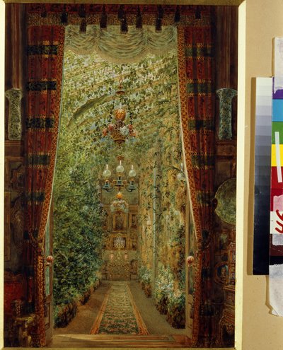 Vinterhaven i Yusupov Palace (Moika Palace) i Sankt Petersborg. (Vinterhaven i Yusupov-paladset i Skt. Petersborg). Værk af Vasily Semyonovich Sadovnikov (1800-1879), akvarel på papir af Vasili Semenovich Sadovnikov