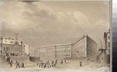 Sankt Petersborg. Generalstabsbygningen på Moika-flodens dæmning af Sadovnikov, Vasily Semyonovich (1800-1879). Akvarel på papir, før 1833. Statens Museum for Sankt Petersborgs Historie af Vasili Semenovich Sadovnikov