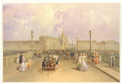 Udsigt over Blagoveshchensky-broen i Sankt Petersborg, 1851 af Vasili Semenovich Sadovnikov