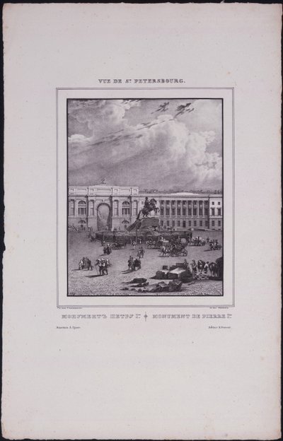 Udsigt over Sankt Petersborg. Rytterstatuen af Peter den Store på Senatspladsen, 1833 af Vasili Semenovich Sadovnikov