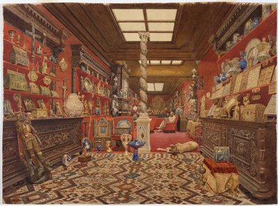Et værelse i Alexander Basilewskys residens i Paris, 1870 (wc på papir) af Vasili Vasilievich Vereshchagin