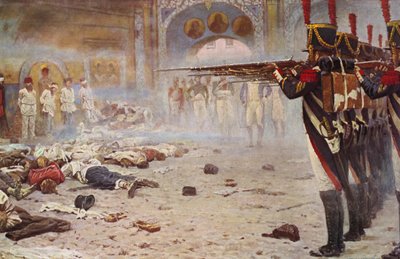 Skyttehold henretter fanger (farvelitografi) af Vasili Vasilievich Vereshchagin