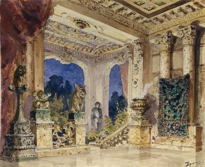 Scenografi til operaen Den skarlagenrøde rose af N. Krotkov, 1884 af Vasilij Dmitrievich Polenov