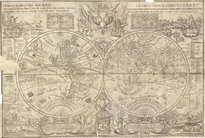 Dobbelt halvkuglekort over verden, 1707 af Vasily Anufrievich Kiprianov