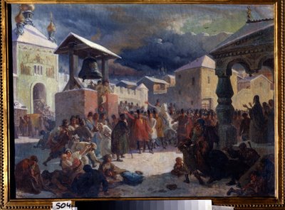 Veche (middelalderlige folkeforsamling af de slaviske lande) i republikken Novgorod (Veche i republikken Novgorod). Maleri af Vasili Grigorievich Khudyakov (1826-1871). Olie på lærred af Vasily Grigorievich Khudyakov