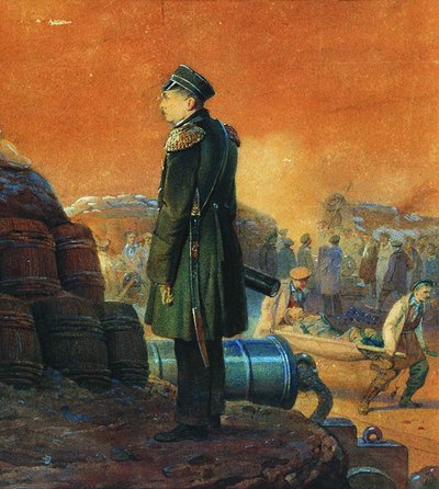 Admiral Pavel Nakhimov på bastionen, 1855 af Georg Wilhelm Timm