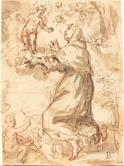 Kristusbarnet, der viser sig for den hellige Frans af Venetian 17th Century