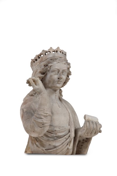 En udskåret marmorbuste af en kronet kvindelig helgen (marmor) af Venetian School