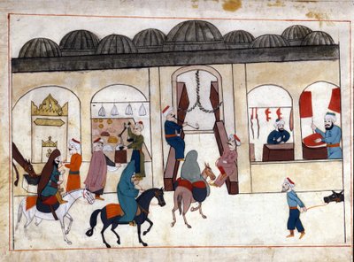 En march fra Konstantinopel. Miniature fra "" Turkish Memorials"" (codex Cicogna 1971 "Memorie Turchesche") Akvarel fra det 17. århundredes venetianske skole. af Venetian School