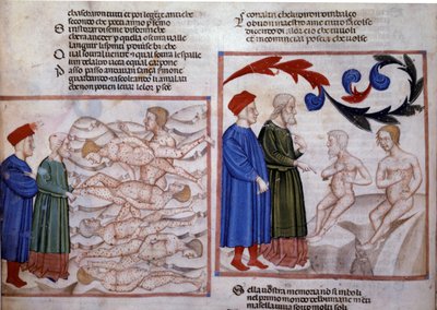 Dante og Vergil i samtale med Grifolino fra Arezzo og Capocchio fra Siena. 14. århundrede (miniature) af Venetian School