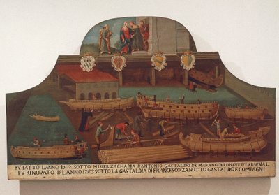 Skilt af Guild of skibssnedkeri i Arsenale i Venedig af Venetian School