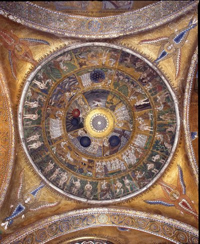 Udsigt over kuplen med mosaikker på en gylden baggrund af Veneto Byzantine School