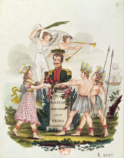 Populære billeder, der hylder Bolivar, ca. 1840 af Venezuelan School