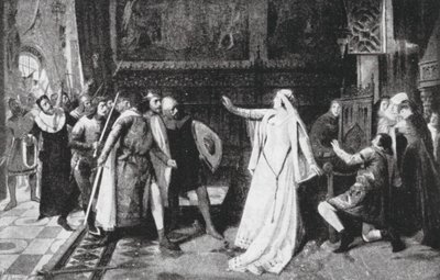 Maria de Molina afviser adelen (litografi) af Vicente Borras Abella