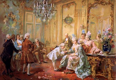 Mozart og Mme de Pompadour, ca. 1900 (chromo) af Vicente de (after) Paredes