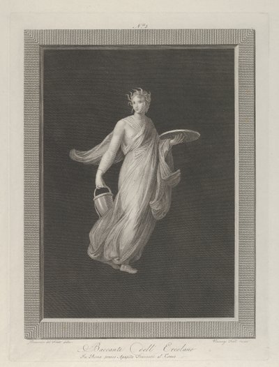 En delvis nøgen bacchante med en skive i sin løftede venstre hånd og en spand i h..., ca. 1795-1820 af Vicenzo Feoli