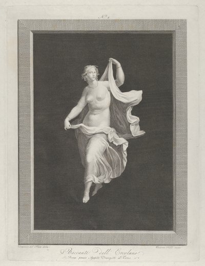 En delvis nøgen bacchante træder frem og holder enderne af sit draperi i hver ..., ca. 1795-1820 af Vicenzo Feoli