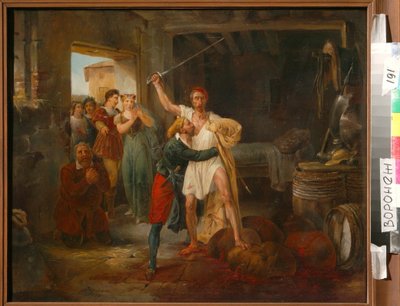 Don Quixote kæmper mod visse skind af rødvin af Victor Adam