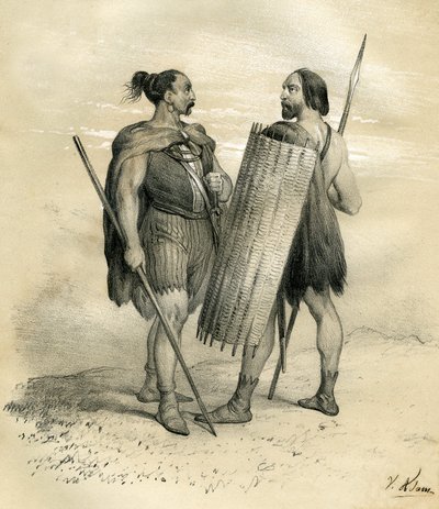 Franc- og Sicamber-krigere omkring år 254. Sicamberne var et germansk folk syd for Lippe, som romerne underkastede sig i det 8. århundrede, hvorefter de blev integreret i franc-folket. Kobberstik af Victor Adam (1801-1866) i bogen "France in t af Victor Adam