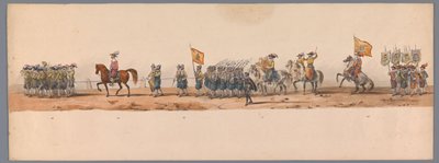 Historisk procession ved det andet hundrede år for Utrecht University of Applied Sciences, 1836 (plade 7) De hollandske hæres anløb til Oostende, 3. juli 1600, dagen efter sejren ved Nieuwpoort; ifølge den udklædte fremstilling givet af H H Student af Victor Adam