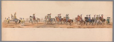 Historisk procession ved det andet århundrede for Utrecht University of Applied Sciences, 1836 (plade 8) De hollandske hæres anløb til Oostende, 3. juli 1600, dagen efter sejren ved Nieuwpoort; ifølge den udklædte fremstilling givet af H H Student af Victor Adam