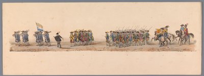 Historisk procession ved det andet hundrede år for Utrecht University of Applied Sciences, 1836 (plade 4) De hollandske hæres anløb til Oostende, 3. juli 1600, dagen efter sejren ved Nieuwpoort; ifølge den udklædte fremstilling givet af H H Student af Victor Adam
