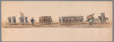 Historisk procession ved det andet hundrede år for Utrecht University of Applied Sciences, 1836 (plade 4) De hollandske hæres anløb til Oostende, 3. juli 1600, dagen efter sejren ved Nieuwpoort; ifølge den udklædte fremstilling givet af H H Student af Victor Adam