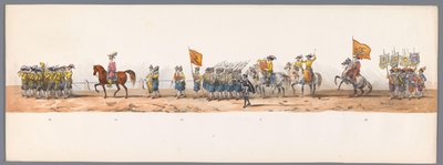 Historisk procession ved det andet hundrede år for Utrecht University of Applied Sciences, 1836 (plade 7) De hollandske hæres anløb til Oostende, 3. juli 1600, dagen efter sejren ved Nieuwpoort; ifølge den udklædte fremstilling givet af H H Student af Victor Adam
