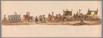 Historisk procession ved det andet hundrede år for Utrecht University of Applied Sciences, 1836 (plade 6) De hollandske hæres anløb til Oostende, 3. juli 1600, dagen efter sejren ved Nieuwpoort; ifølge den udklædte fremstilling givet af H H Student af Victor Adam