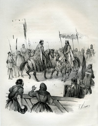 Interview i 1023 af Henri 2 (kendt som den lamme og den hellige, 973-1024), tysk kejser (hertug af Baviere og konge af Germanien) og Robert 2 den Pieux (970-1031), konge af Frankrig fra 996 til sin død. Robert var søn af Hugues Capet, hvis kroning i af Victor Adam