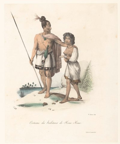 Beklædning af indbyggerne i Houa-Houa (New Zealand) Costume des habitans de Houa-Houa (titel på objekt) Voyage of Discovery of the Astrolabe (serietitel) Voyage de découvertes de l