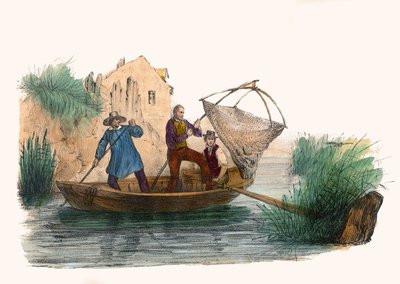 La Peche. i "" Album Grotesque, Choices of Outstanding Types", illustrationer af Victor Adam, Paris, omkring 1850. af Victor Adam