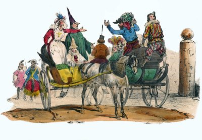 Les Mascarades du karneval. i "" Album Grotesque, Choices of Outstanding Types", illustrationer af Victor Adam, Paris, omkring 1850. af Victor Adam