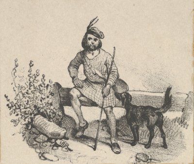 Mand sidder med en hund, midten af 1800-tallet. af Victor Adam