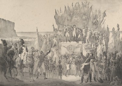 Militærfestival i Boulogne med Napoleon, der uddeler stjerner fra Legion of Ho..., 1800-tallet. af Victor Adam