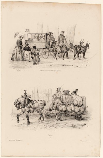 Omnibusvogn på Champs-Elysées, ca. 1841-44 (tryk) af Victor Adam