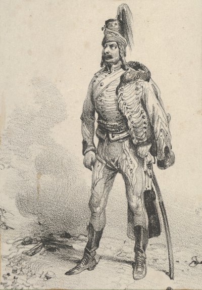 Stående soldat med sin jakke på den ene skulder, midten af 1800-tallet. af Victor Adam