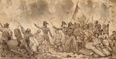 Tager kasernen i Rue de Babylone, 29. juli 1830 (tegning) af Victor Adam