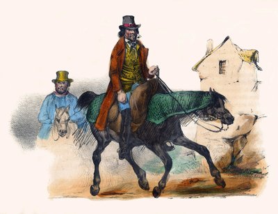 Oksekødshandleren traver ved at beregne sin fortjeneste. I "" Album Grotesque, Choices of Outstanding Types", illustrationer af Victor Adam, Paris, omkring 1850. af Victor Adam