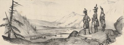 Tre soldater i et landskab, midten af 1800-tallet. af Victor Adam