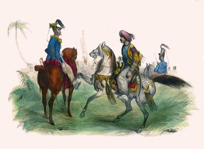 To betjente i Algier. I "" Album Grotesque, Choices of Outstanding Types", illustrationer af Victor Adam, Paris, omkring 1850. af Victor Adam