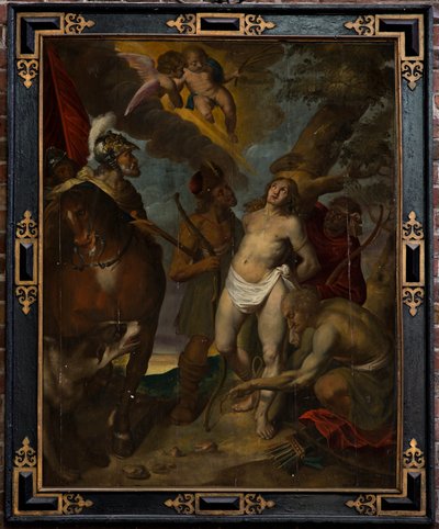 Sognekirke (Parochiekerk Sint-Walburga). Maleri.Victor Boucquet (?). Sankt Sebastian. Olie på panel. af Victor Boucquet