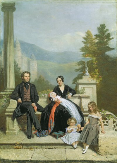 Henry Granville Fitzalan Howard med Minna Lyons og hans tre ældste børn, 1845 af Victor Dartiguenave