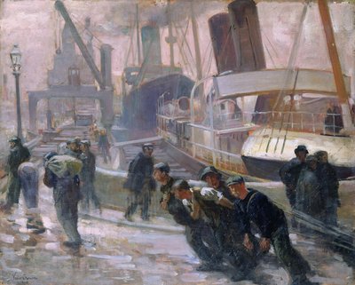 Liverpool Dockers at Dawn, 1903 af Victor Francois Tardieu