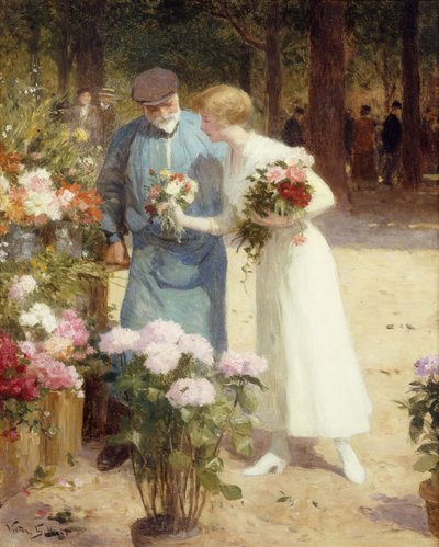 På Blomstermarked; På blomstermarkedet, af Victor Gabriel Gilbert