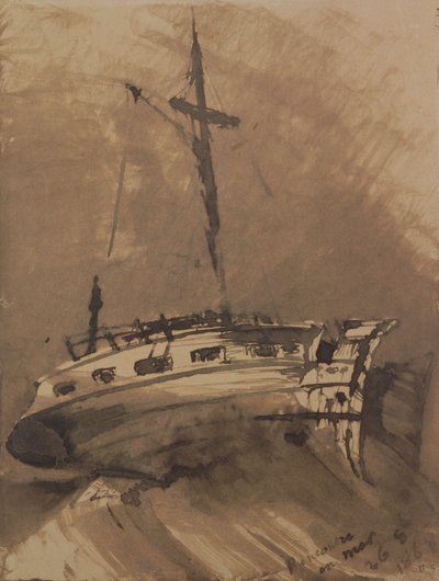 A Ship in Choppy Seas, 1864 (pen og blækvask på papir) af Victor Hugo