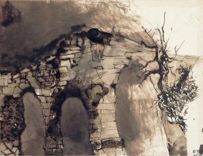 Old Bridge (pen og blækvask på papir) af Victor Hugo