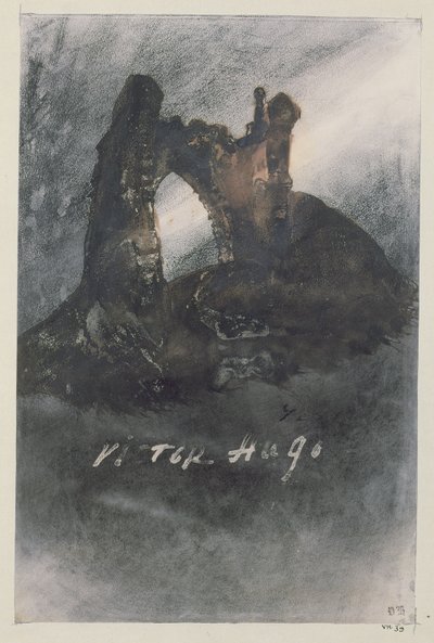Ruiner ved Groz-Nez, Jersey eller The Arch (blyant, indisk blæk og sepia på papir) af Victor Hugo
