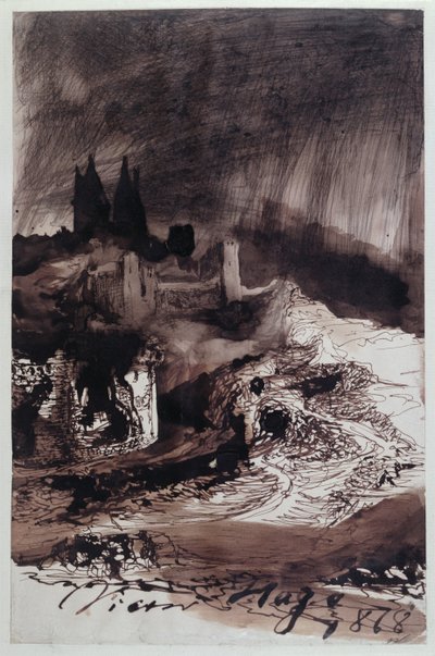 Slottet, 1878 (pen og blæk og vask på papir) af Victor Hugo